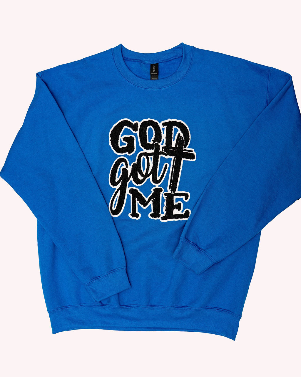 God Got Me Chenille Patch Sweatshirt – Blue & Black