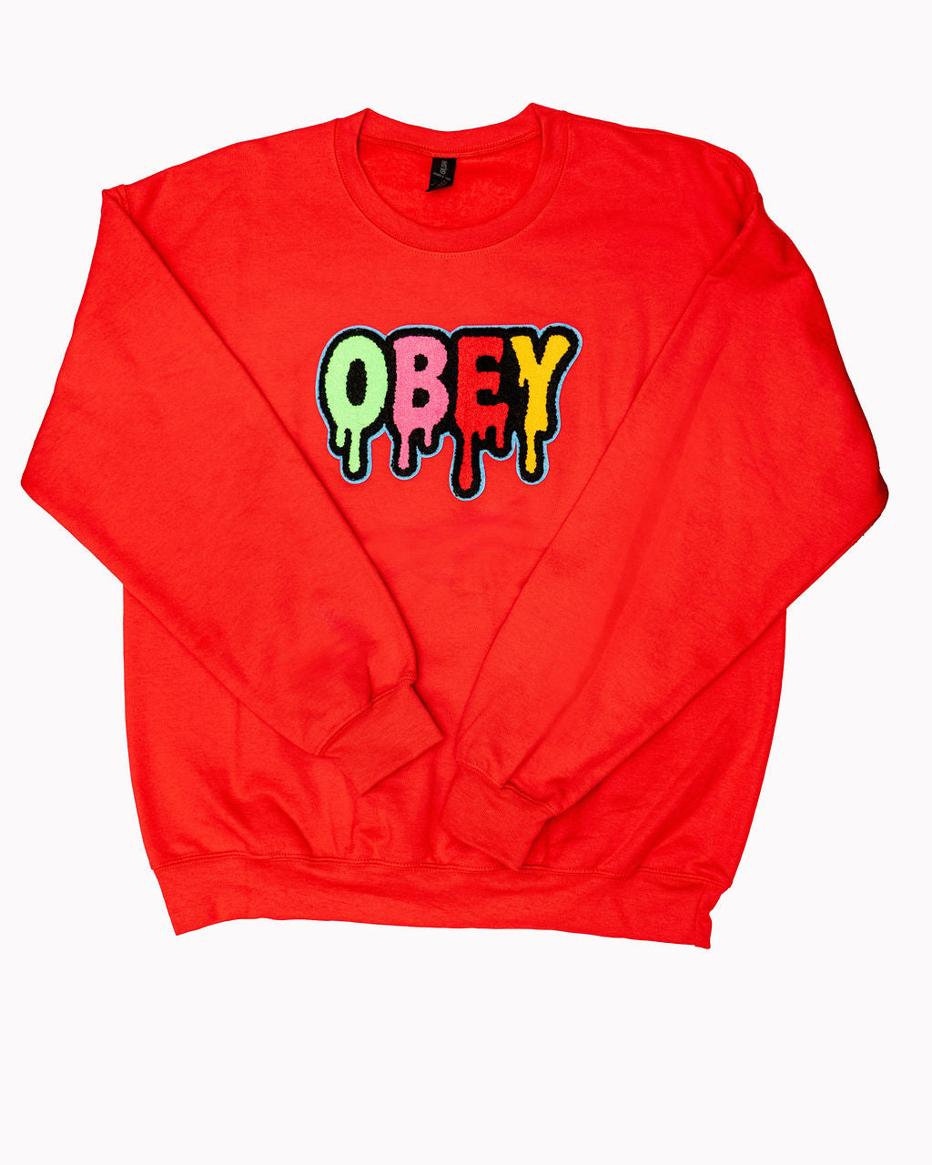 “Obey” Drip Chenille Patch Sweatshirt – Urban Streetwear Edition