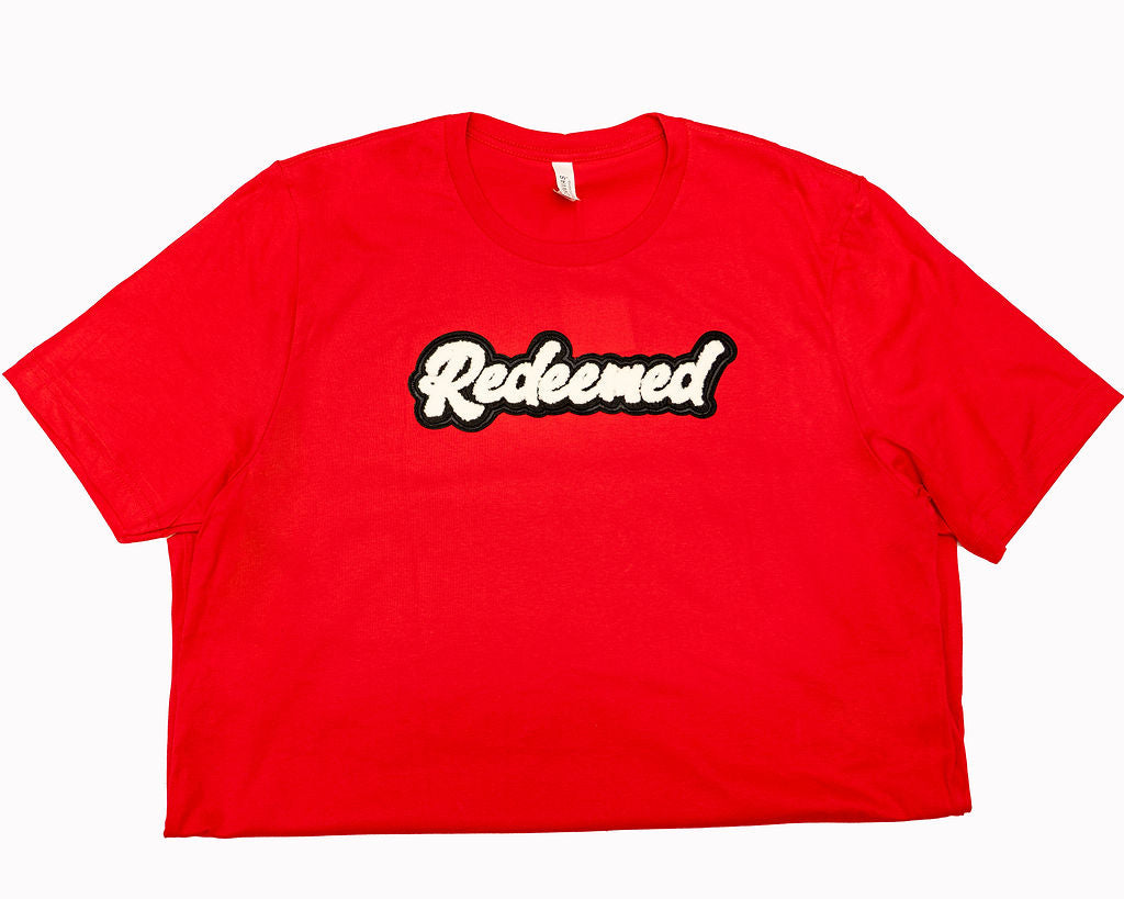 Redeemed Chenille Patch T-Shirt – Red
